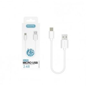 Cabo USB A Micro USB 2.4A Branco 0.25Mts