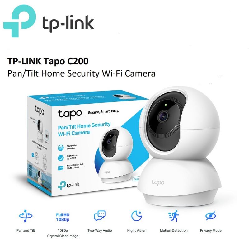 Câmara de Vigilância Interior TP-Link Tapo C200 Pan&Tilt Home Security FullHD WiFi 360