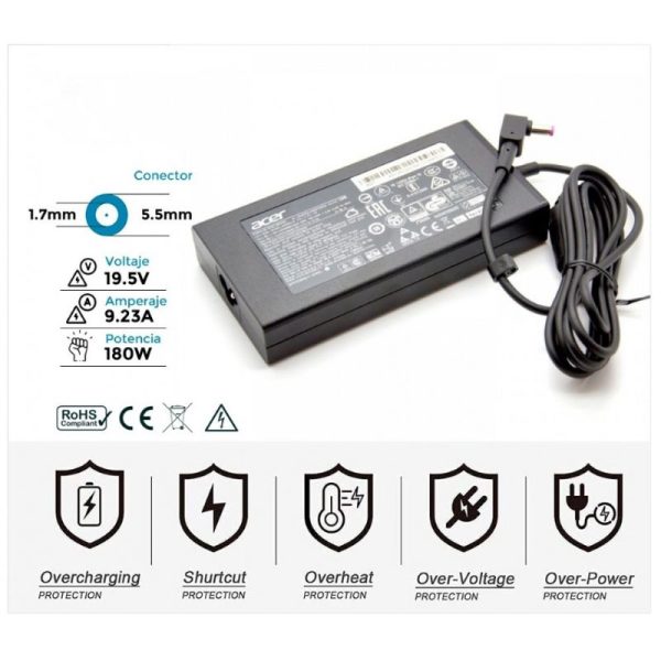 Carregador Comp. Acer 180W (19V/9.23A/5.5x1.7mm)