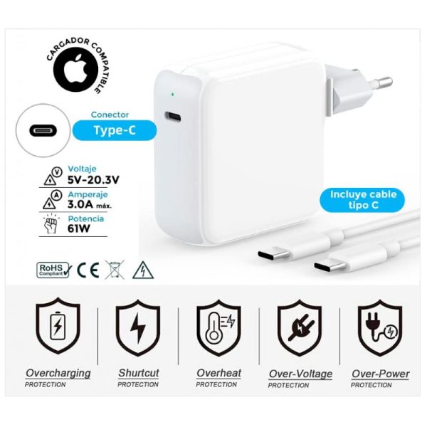Carregador Comp. Apple 61W USB-C (Inclui Cabo USB-C)