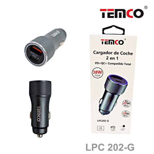 Carregador Isqueiro 1xType-C 20W + USB 3.0 18W Temco