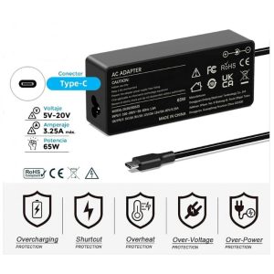 Carregador Comp. Type-C 65W-5V/2.4A-9V/3A-12V/3A-15V/3A-18V/3A-20V/2.25A-20.3V/3A