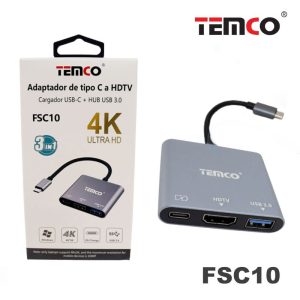 Hub Type-C 3 em 1 Type-C/HDMI/USB3.0 Temco