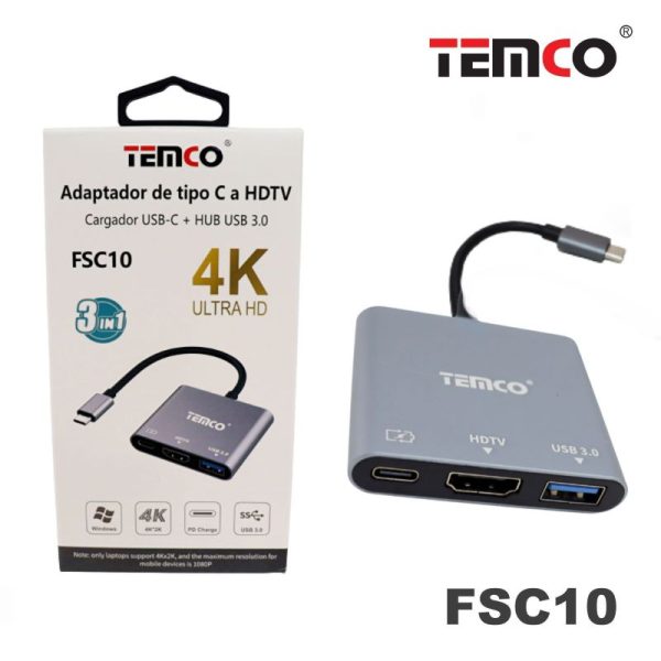 Hub Type-C 3 em 1 Type-C/HDMI/USB3.0 Temco