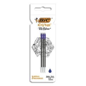 Recargas Bic Cristal Re´new Cor Azul Blister 3 Unidades