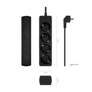 Tomada Elétrica C/ 4 Saídas 1.4Mts Preto Aisens