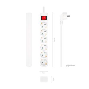 Tomada Elétrica C/ 6 Saídas C/ Interruptor 1.4Mts Branco Aisens