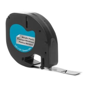 Fita Comp. Dymo Letratag 91208 – 12mm x 4 metros Preto/Cinza