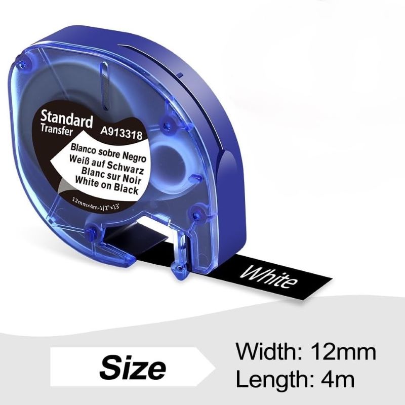Fita Comp. Dymo Letratag 913318 – 12mm x 4 metros Branco/Preto